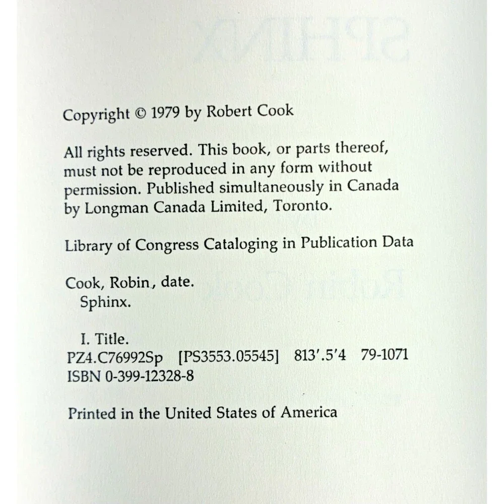 Sphinx by Robin Cook Vintage 1979 G.P. Putnam's First Printing Hardback